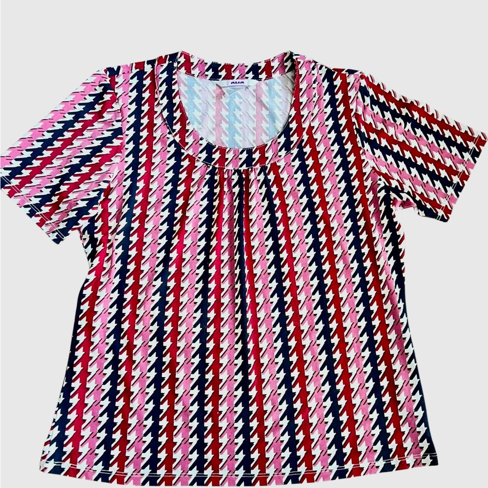 Alia Colorful Houndstooth Patterned Top